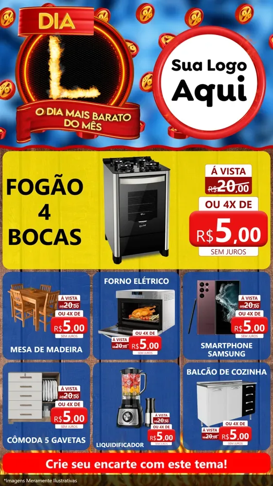 Modelo de Rede Social para Stories com o tema Dia L - O Dia Mais Barato Do Mês para Móveis e Eletro