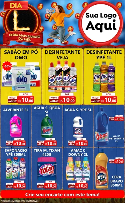 Modelo de Encarte para Encarte Grande com o tema Dia L - O Dia Mais Barato Do Mês para Produtos de Limpeza