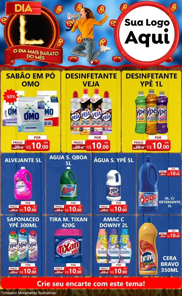 Modelo de Encarte para Encarte Grande com o tema Dia L - O Dia Mais Barato Do Mês para Produtos de Limpeza