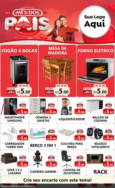 Modelo de Encarte para Encarte Grande com o tema Mês dos Pais para Móveis e Eletro