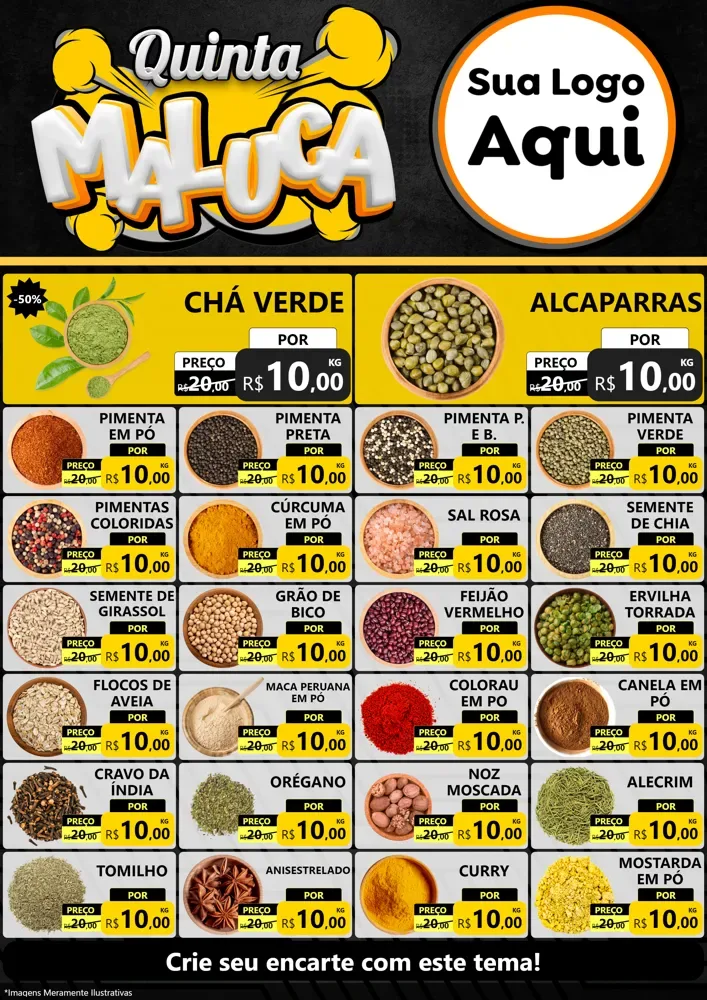 Modelo de Encarte para Encarte A4 Vertical com o tema Quinta Maluca para Produtos Naturais