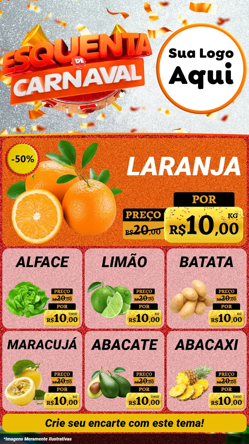Modelo de Rede Social para Stories com o tema Esquenta de Carnaval para Hortifrúti