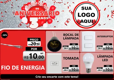 Modelo de Encarte para Encarte A4 Horizontal com o tema Promoção de Aniversário - 3 Anos para Materiais Elétricos