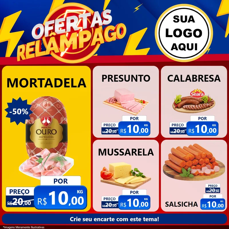 Modelo de Rede Social para Feed Facebook com o tema Ofertas Relâmpago para Frios e Laticínios