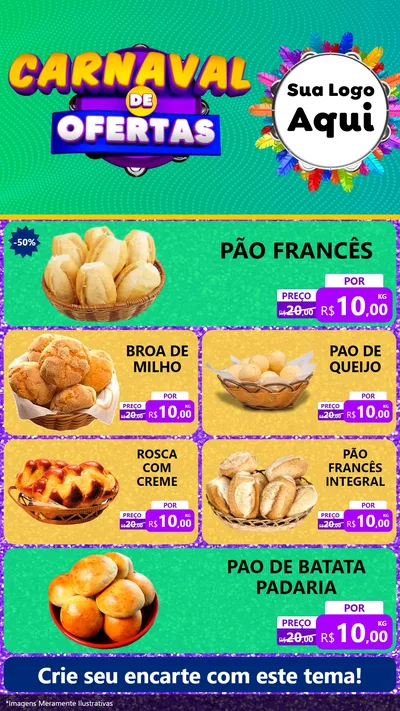 Modelo de TV para TV Vertical com o tema Carnaval de Ofertas para Padaria