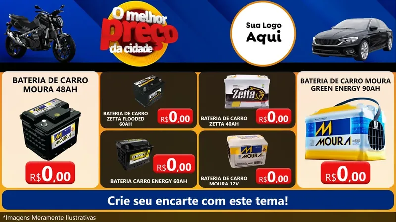 Modelo de TV para TV Horizontal com o tema O Melhor Preço da Cidade - Auto e Motopeças para Baterias Elétricas