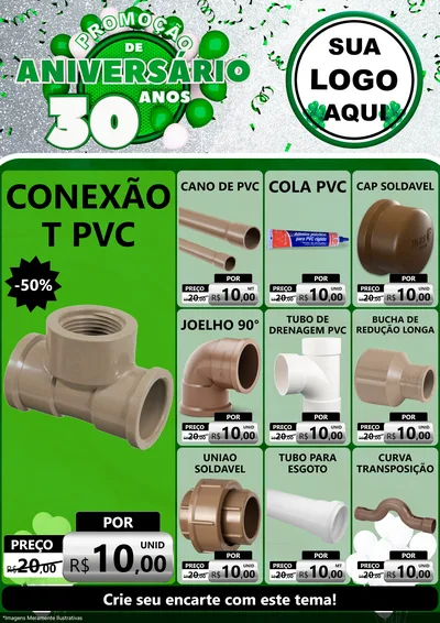 Modelo de Encarte para Encarte A4 Vertical com o tema Promoção de Aniversário - 30 Anos para Tubos e conexões