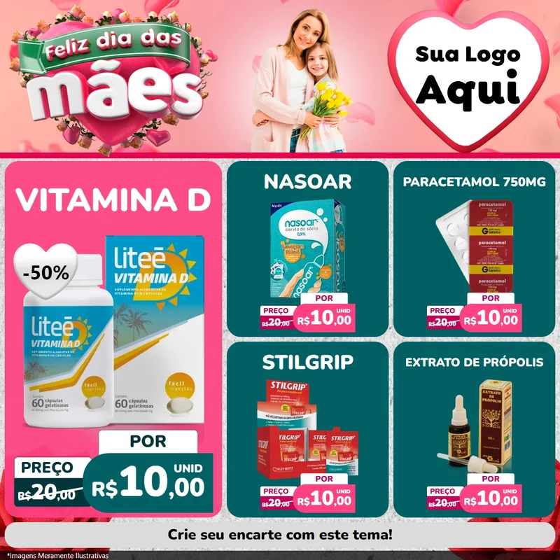 Modelo de Rede Social para Feed Facebook com o tema Feliz Dia das Mães para Farmácia