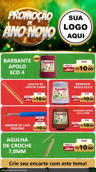 Modelo de TV para TV Vertical com o tema Promoção de Ano Novo para Armarinho e Aviamentos
