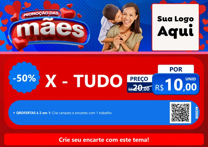 Modelo de Cartaz para Cartaz A4 Horizontal com o tema Promoção das Mães para Hamburgueria