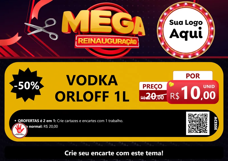 Modelo de Cartaz para Cartaz A4 Horizontal com o tema Mega Reinauguração para Distribuidora de bebidas