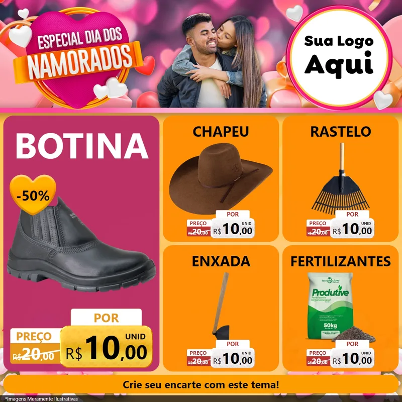 Modelo de Rede Social para Feed Facebook com o tema Especial Dia dos Namorados para Agropecuária