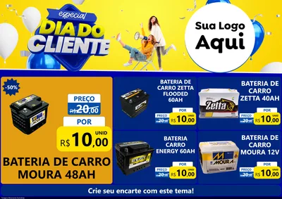 Modelo de Encarte para Encarte A4 Horizontal com o tema Especial Dia do Cliente para Baterias Elétricas