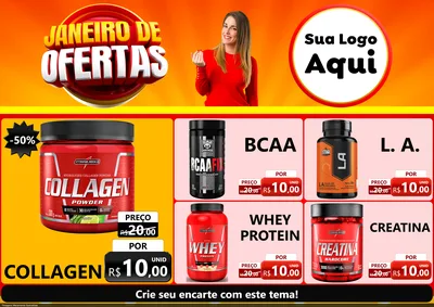 Modelo de Encarte para Encarte A4 Horizontal com o tema Janeiro de Ofertas para Suplementos alimentares