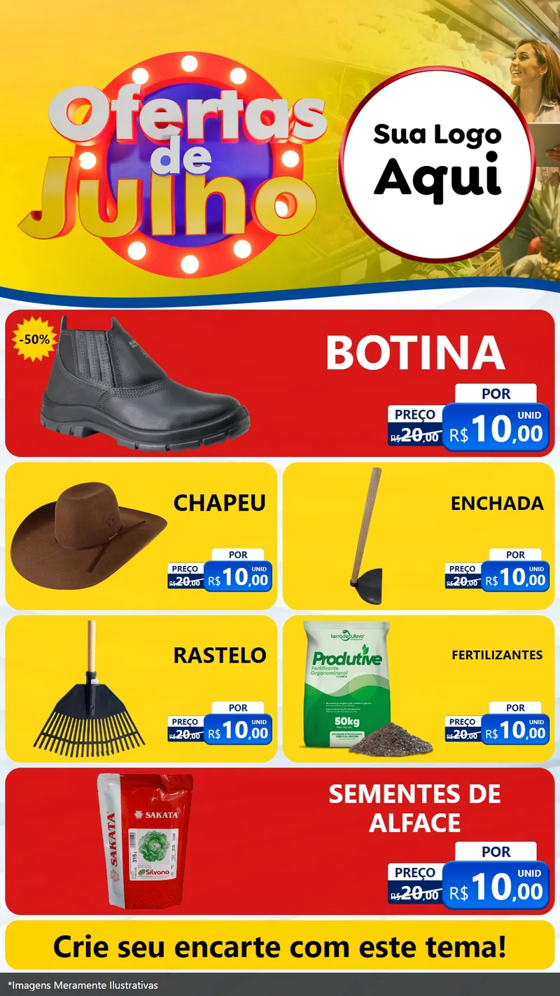 Modelo de TV para TV Vertical com o tema Ofertas de Julho para Agropecuária