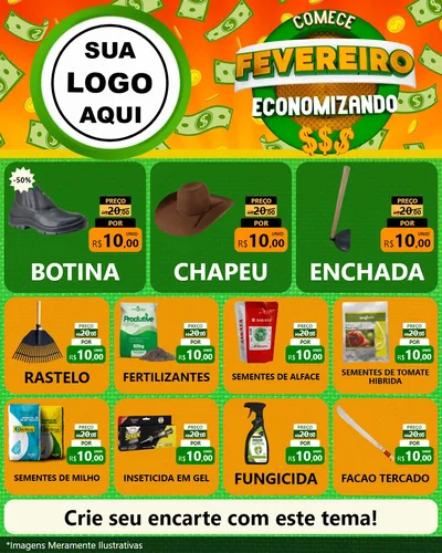 Modelo de Rede Social para Feed Instagram com o tema Comece Fevereiro Economizando para Agropecuária