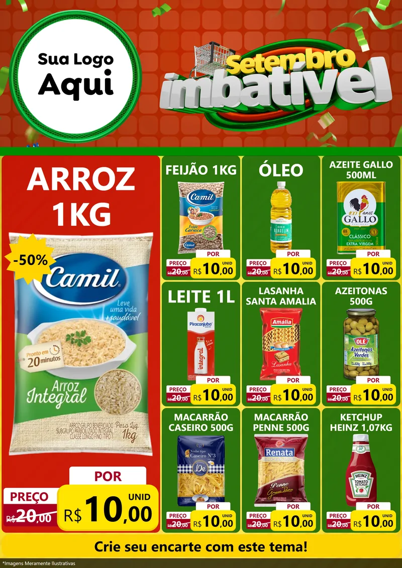 Modelo de Encarte para Encarte A4 Vertical com o tema Setembro Imbatível para Supermercado