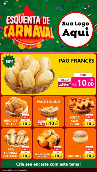 Modelo de Rede Social para Stories com o tema Esquenta de Carnaval para Padaria