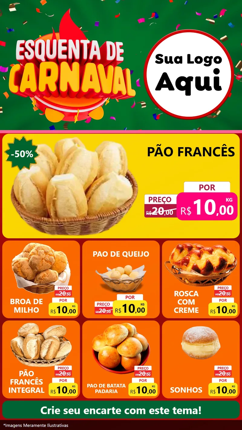 Modelo de Rede Social para Stories com o tema Esquenta de Carnaval para Padaria