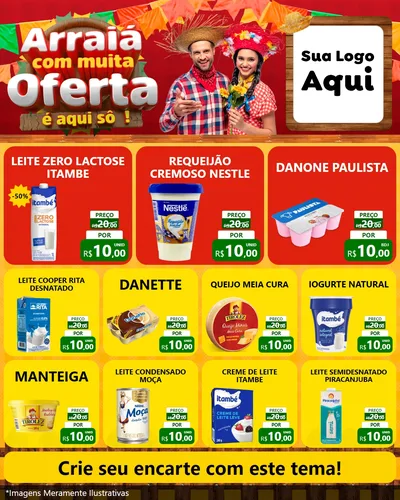Modelo de Rede Social para Feed Instagram com o tema Arraiá Com Muita Oferta - É Aqui Sô! para Frios e Laticínios