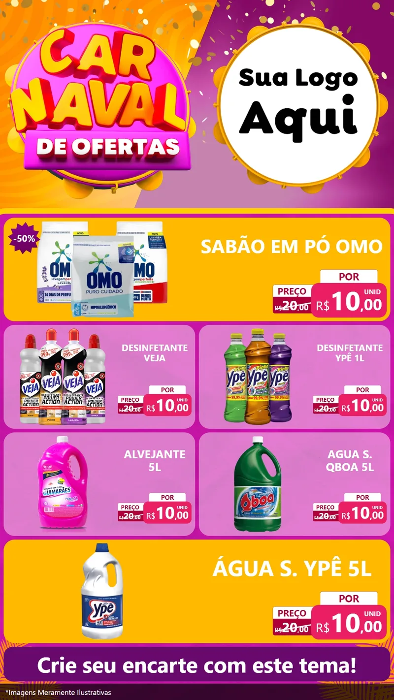 Modelo de TV para TV Vertical com o tema Carnaval de Ofertas para Produtos de Limpeza