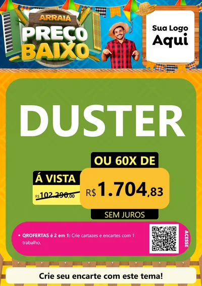 Modelo de Cartaz para Cartaz A4 Vertical com o tema Arraiá de Preço Baixo - Junina para Concessionaria de Carros