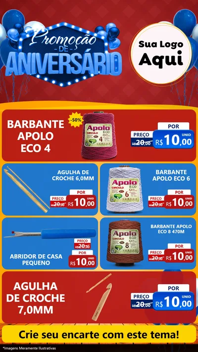 Modelo de TV para TV Vertical com o tema Promoção de Aniversário para Armarinho e Aviamentos