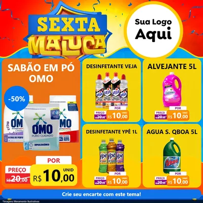 Modelo de Rede Social para Feed Facebook com o tema Sexta Maluca para Produtos de Limpeza