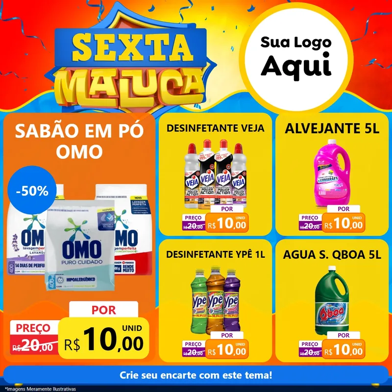 Modelo de Rede Social para Feed Facebook com o tema Sexta Maluca para Produtos de Limpeza