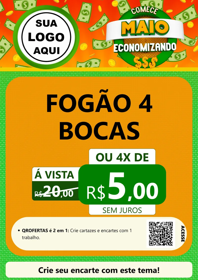 Modelo de Cartaz para Cartaz A4 Vertical com o tema Comece Maio Economizando para Móveis e Eletro