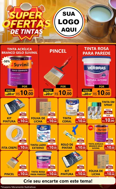 Modelo de Encarte para Encarte Grande com o tema Super Ofertas de Tinta para Tintas e Ferramentas