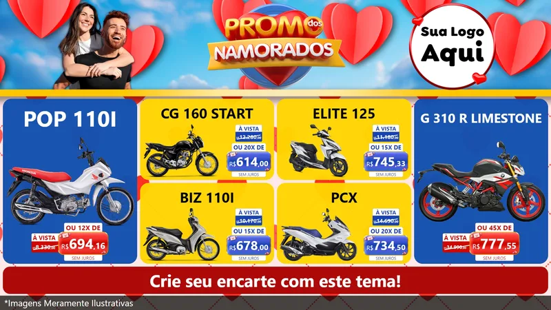 Modelo de TV para TV Horizontal com o tema Promo dos Namorados para Concessionaria de Motos