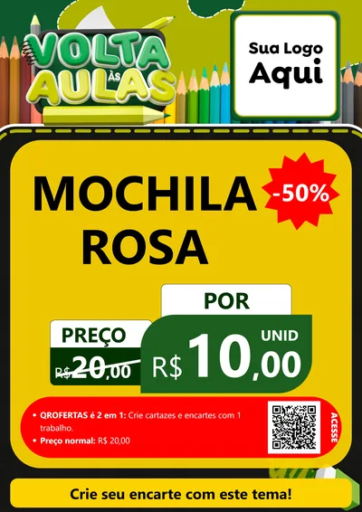 Modelo de Cartaz para Cartaz A4 Vertical com o tema Volta às Aulas para Papelaria