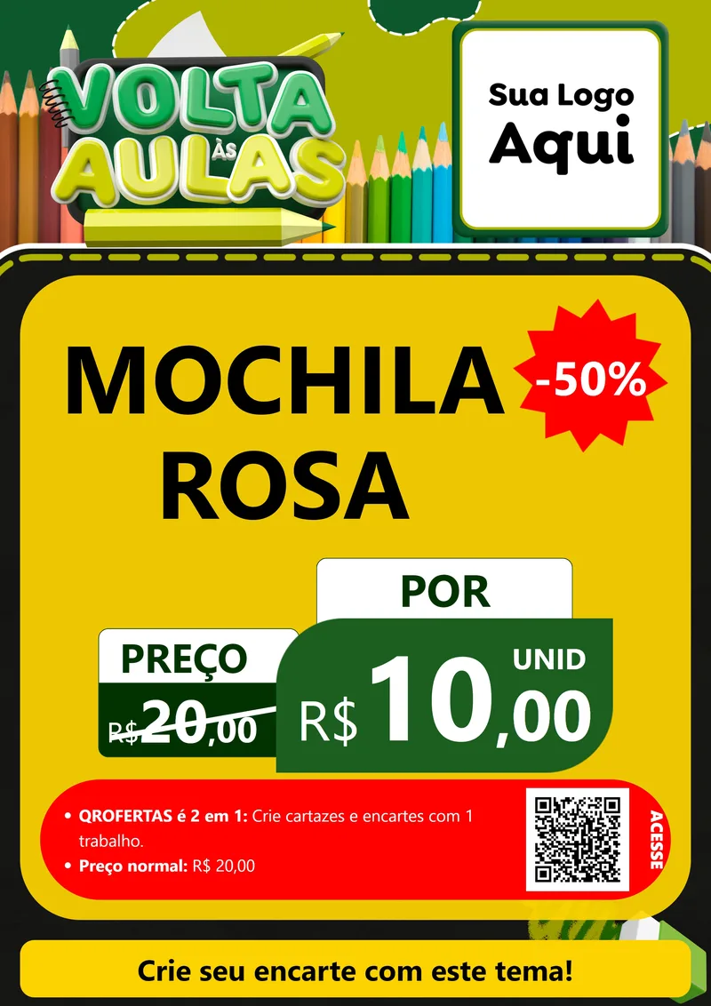 Modelo de Cartaz para Cartaz A4 Vertical com o tema Volta às Aulas para Papelaria