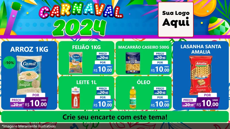 Modelo de TV para TV Horizontal com o tema Carnaval 2027 para Supermercado