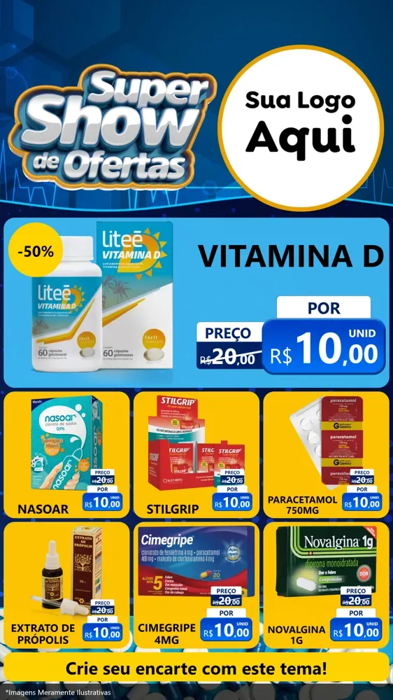 Modelo de Rede Social para Stories com o tema Super Show de Ofertas - Farmácia para Farmácia