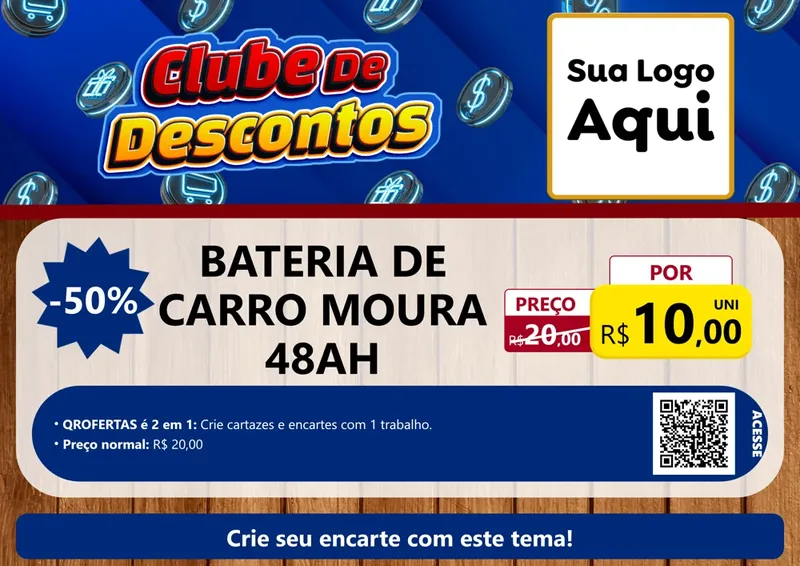 Modelo de Cartaz para Cartaz A4 Horizontal com o tema Clube de Descontos para Baterias Elétricas