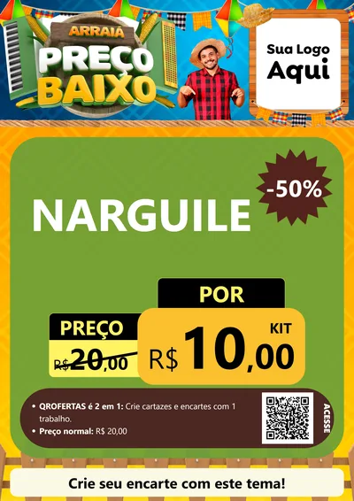 Modelo de Cartaz para Cartaz A4 Vertical com o tema Arraiá de Preço Baixo - Junina para Tabacaria