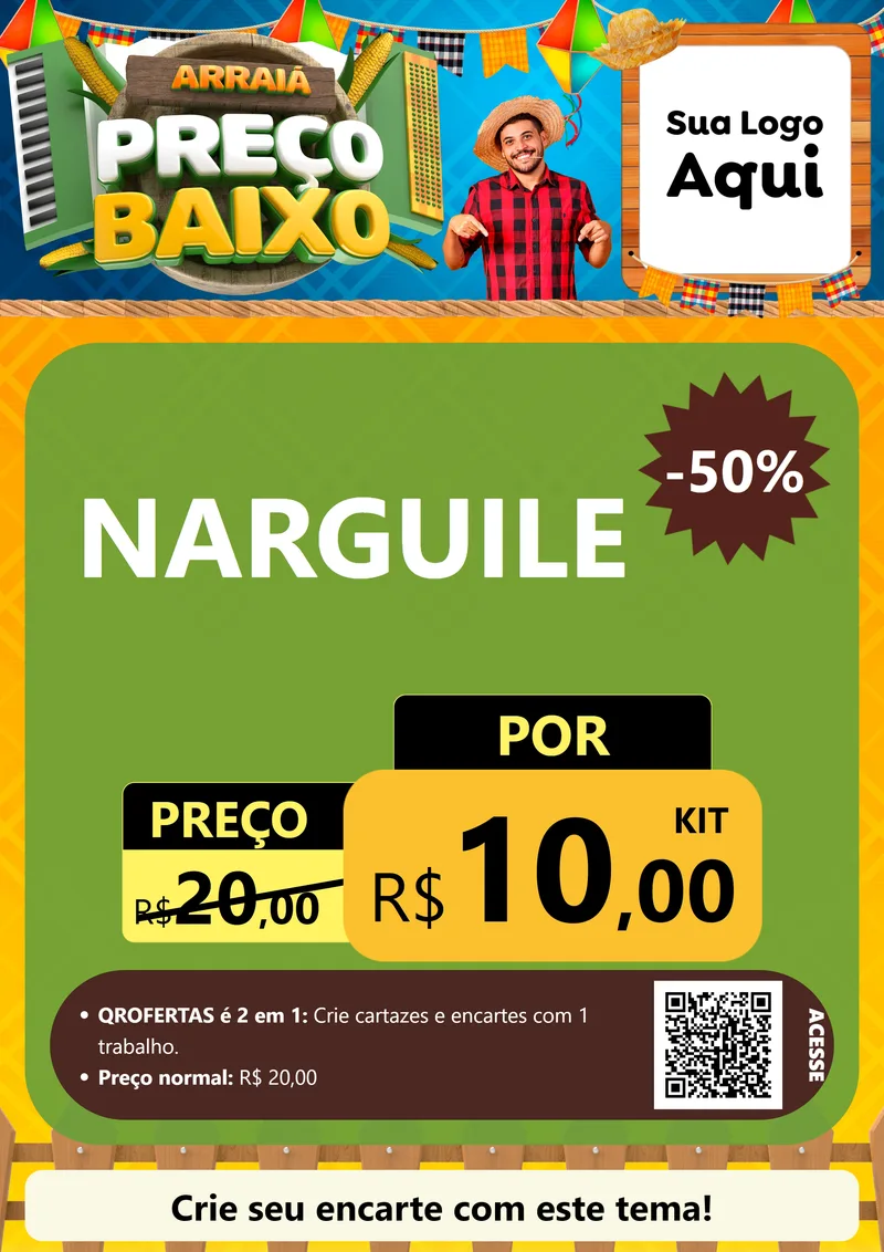 Modelo de Cartaz para Cartaz A4 Vertical com o tema Arraiá de Preço Baixo - Junina para Tabacaria