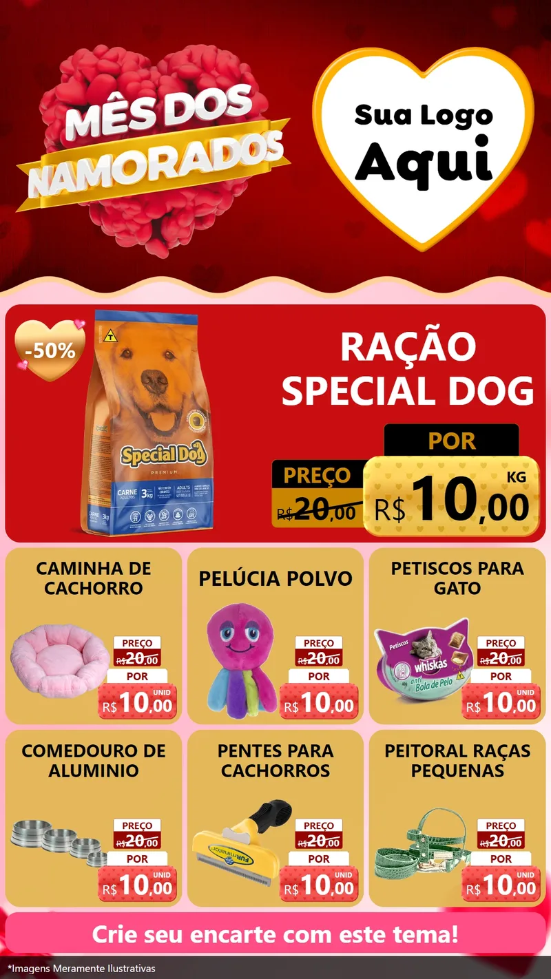 Modelo de Rede Social para Stories com o tema Mês dos Namorados para Pet Shop