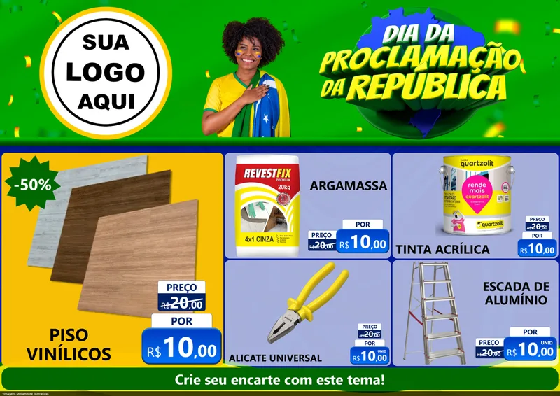 Modelo de Encarte para Encarte A4 Horizontal com o tema Dia Da Proclamação Da República para Material para Construção
