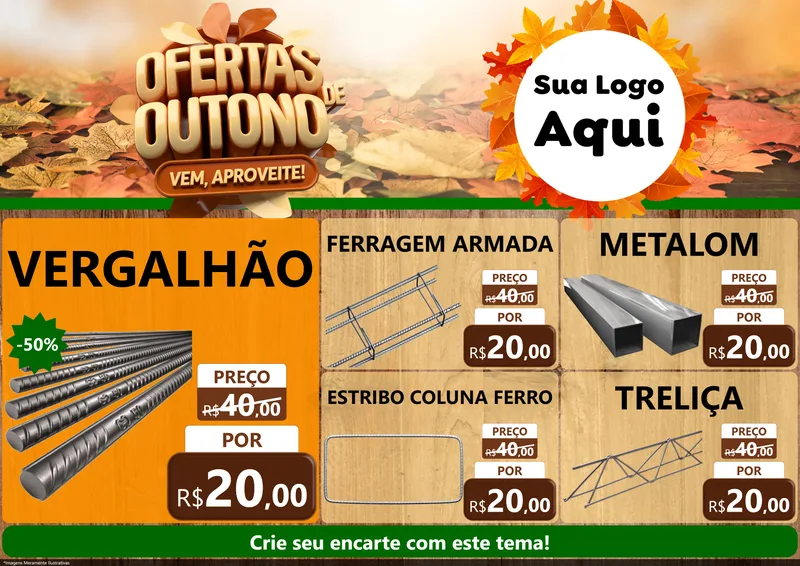 Modelo de Encarte para Encarte A4 Horizontal com o tema Ofertas de Outono - Vem, Aproveite! para Ferragens