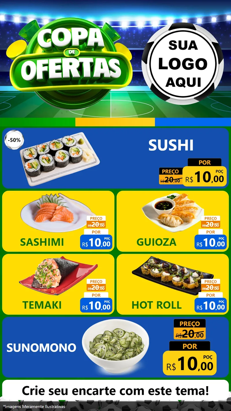 Modelo de TV para TV Vertical com o tema Copa de Ofertas para Comida japonesa