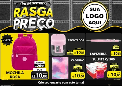 Modelo de Encarte para Encarte A4 Horizontal com o tema Fim de Semana Rasga Preço para Papelaria