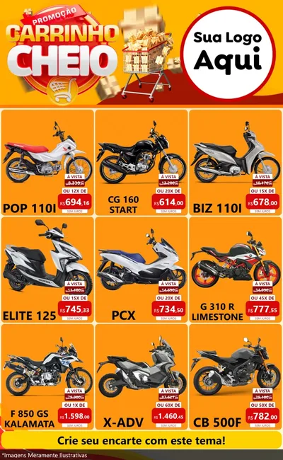 Modelo de Encarte para Encarte Grande com o tema Promoção carrinho cheio para Concessionaria de Motos