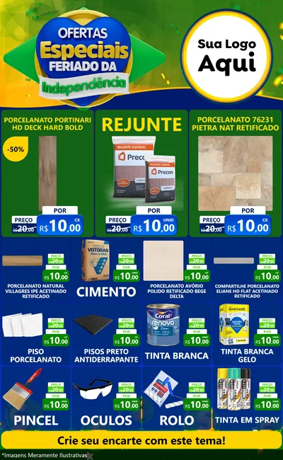 Modelo de Encarte para Encarte Grande com o tema Ofertas Especiais Feriado da Independência para Pisos e revestimentos