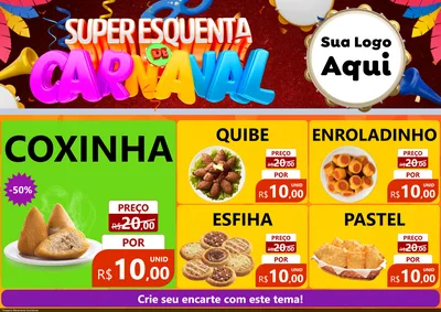 Modelo de Encarte para Encarte A4 Horizontal com o tema Super Esquenta de Carnaval para Salgadaria
