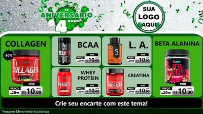 Modelo de TV para TV Horizontal com o tema Promoção de Aniversário - 4 Anos para Suplementos alimentares