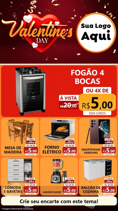 Modelo de Rede Social para Stories com o tema Valentine's Day para Móveis e Eletro
