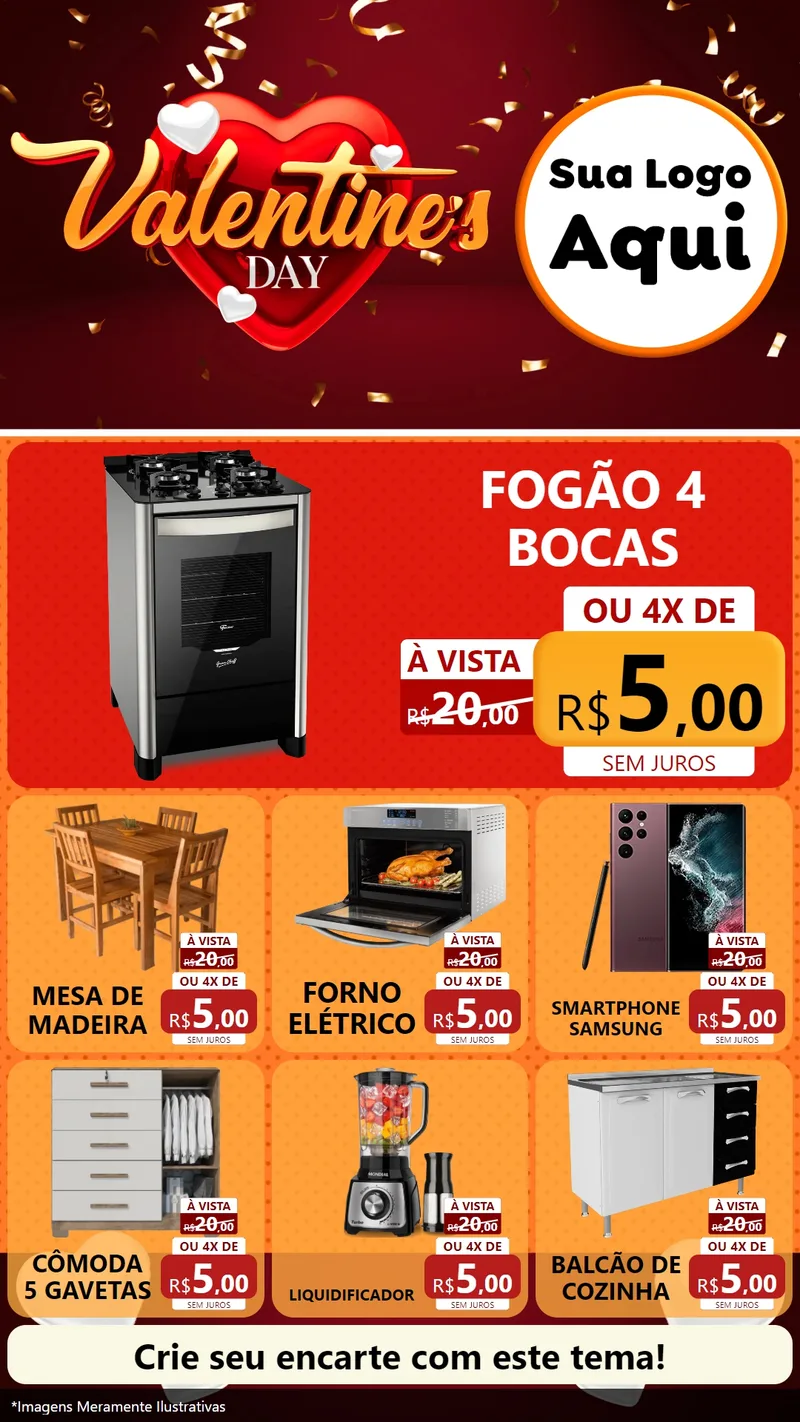 Modelo de Rede Social para Stories com o tema Valentine's Day para Móveis e Eletro